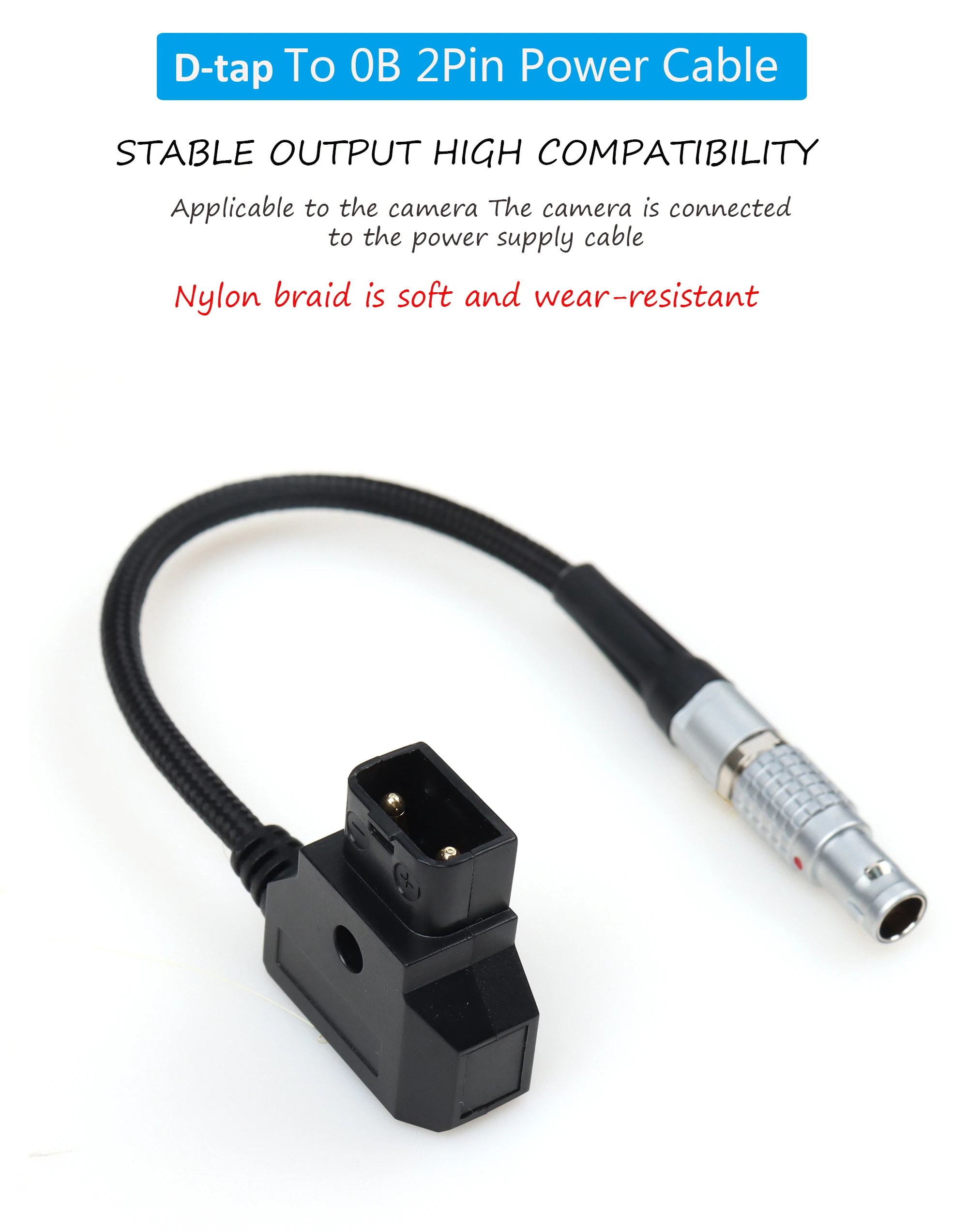 Black D-Tap to 2-Pin FGG 0B Male Power Cable Nylon Braided Power Device Reinforced Connectors for Blackmagic Pyxis 6K SmallHD