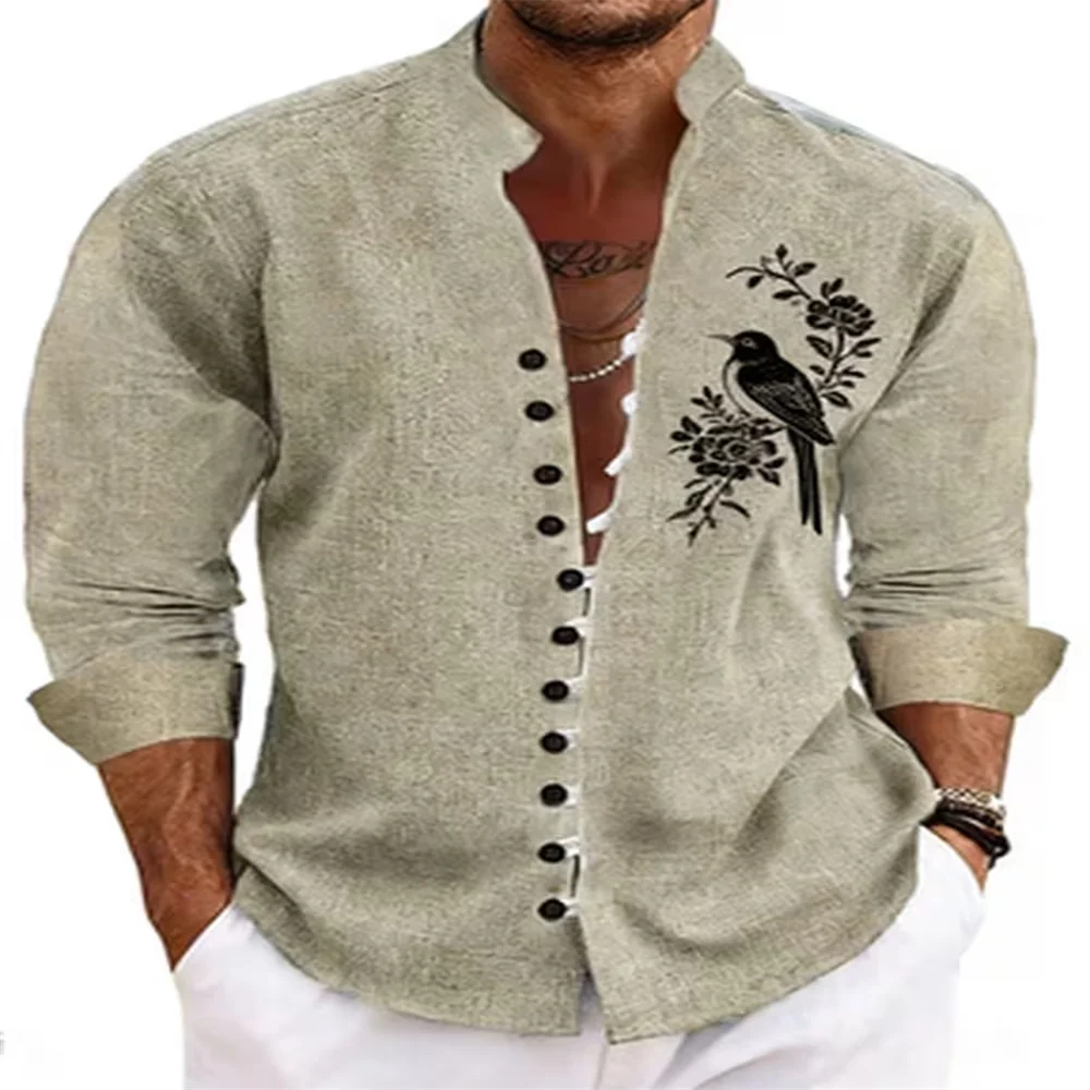 Men's shirt buckle shirt Hawaiian clothing 3D printing 9 color animal parrot fashion casual long sleeves comfortable fabrics