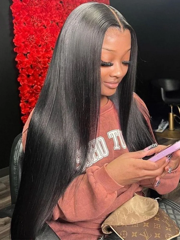 13x4 13x6 Hd Bone Straight Transparent Lace Front Wig Human Hair 44 Inch Pre Plucked Lace Front Wigs 250 Density 100% Human Hair image 6