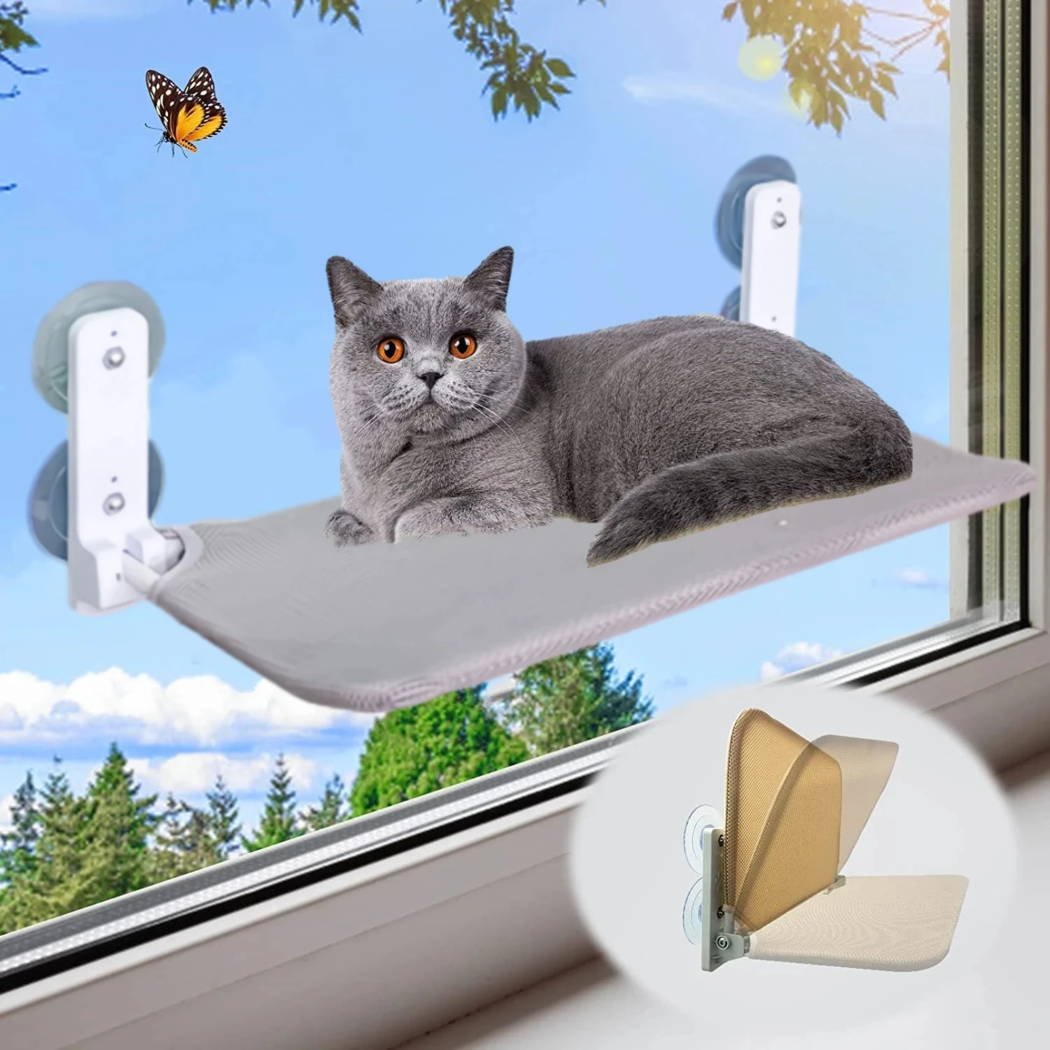 

Foldable Cat Window Hammock with 4 Strong Suction Cups Windowsill Cat Beds Seat for Indoor Cats Inside Cat Window Perch Cordless