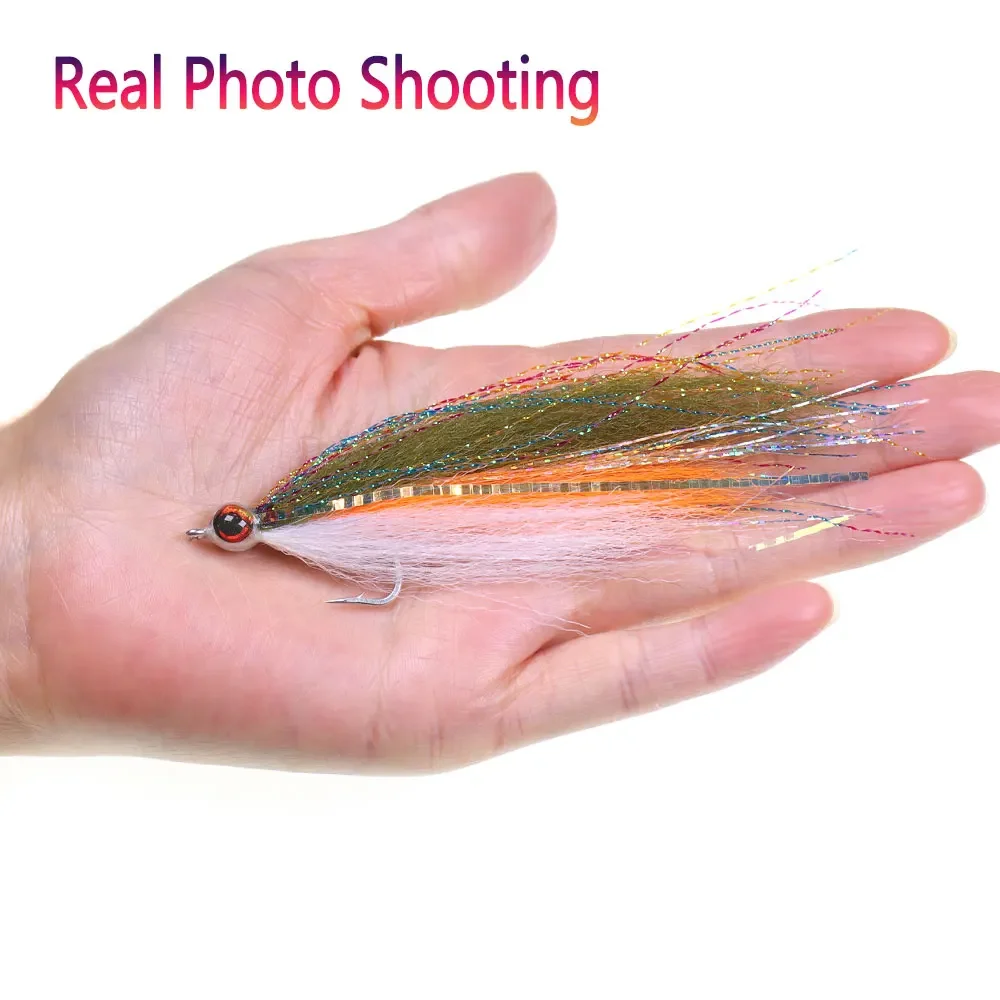 Bimoo #1 2/4pcs 4.13inch 3D Fish Eyes Minnow Streamer Synthetic Fiber Baitfish Fly Trout Bass Salmon Steelhead Fishing Lures