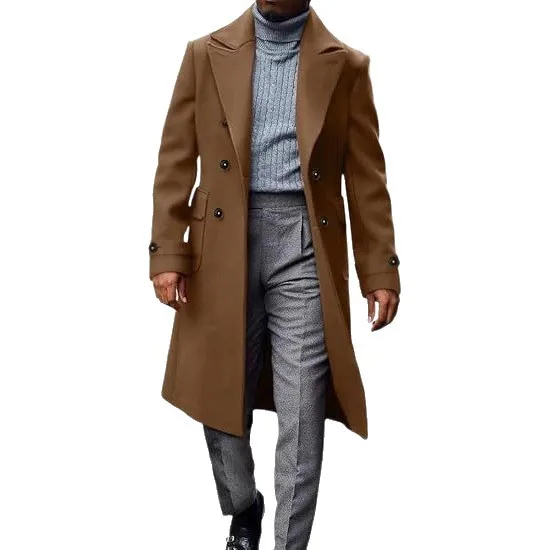 

Men Jacket Autumn Winter Turn Down Collar Pocket Male Trench Coat Long Sleeve Business Casual Windproof Man Long Outerwear