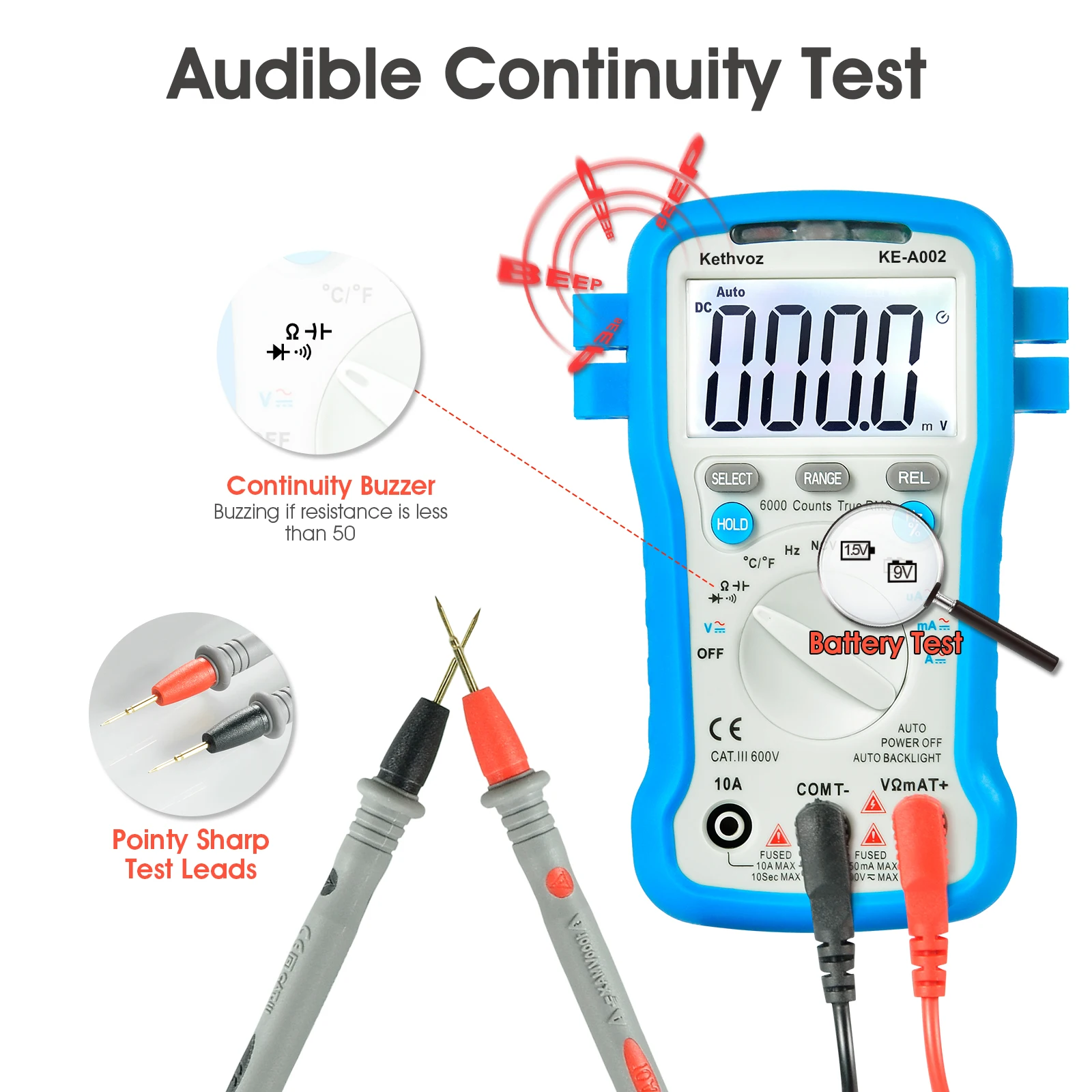 6000 Counts TRMS Smart Multimeter, Pocket Size NCV CDS Backlight & Battery Test, CAT III 600V for Auto Electrician Home DIY