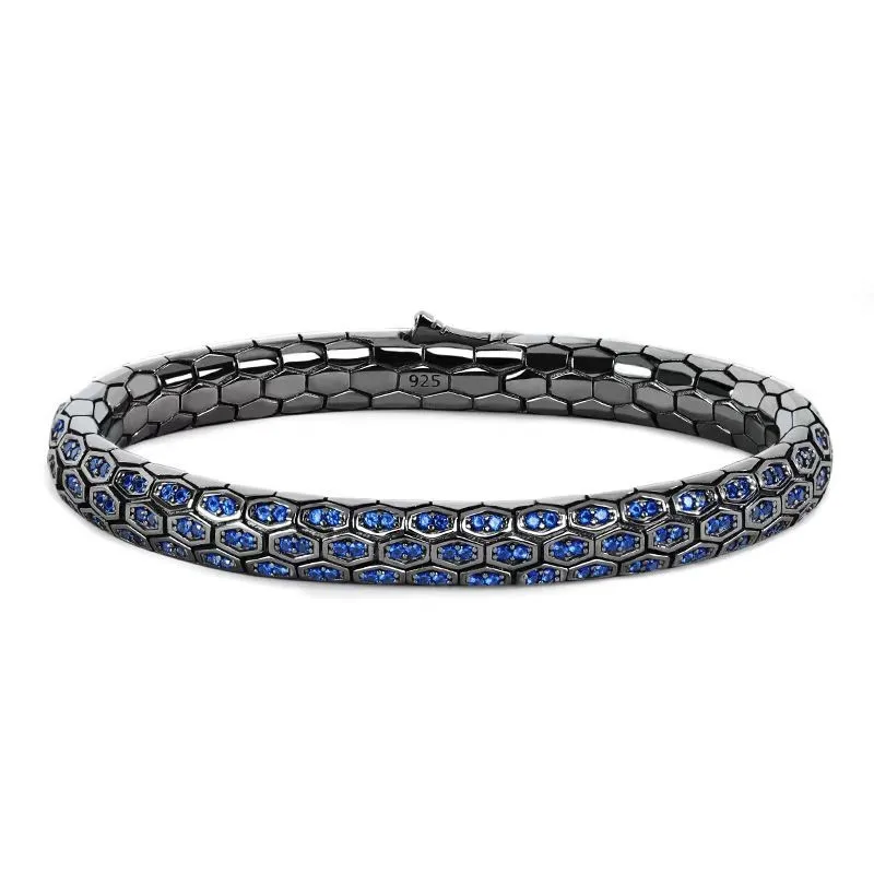 ZOCA Real Solid S925 Silver Viking Cool Black Snake Men's bracelet Rock Style Blue CZ Stones Women's Party Jewelry