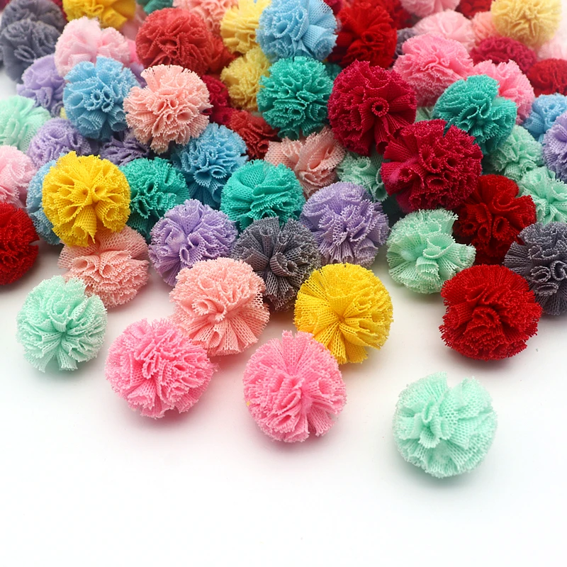 30-60 Pcs 2.5 Cm Lace Gauze Elastic Flower Ball DIY Craft Supplies Headwear Jewelry DIY Pendant Material Yarn Ball Pompons