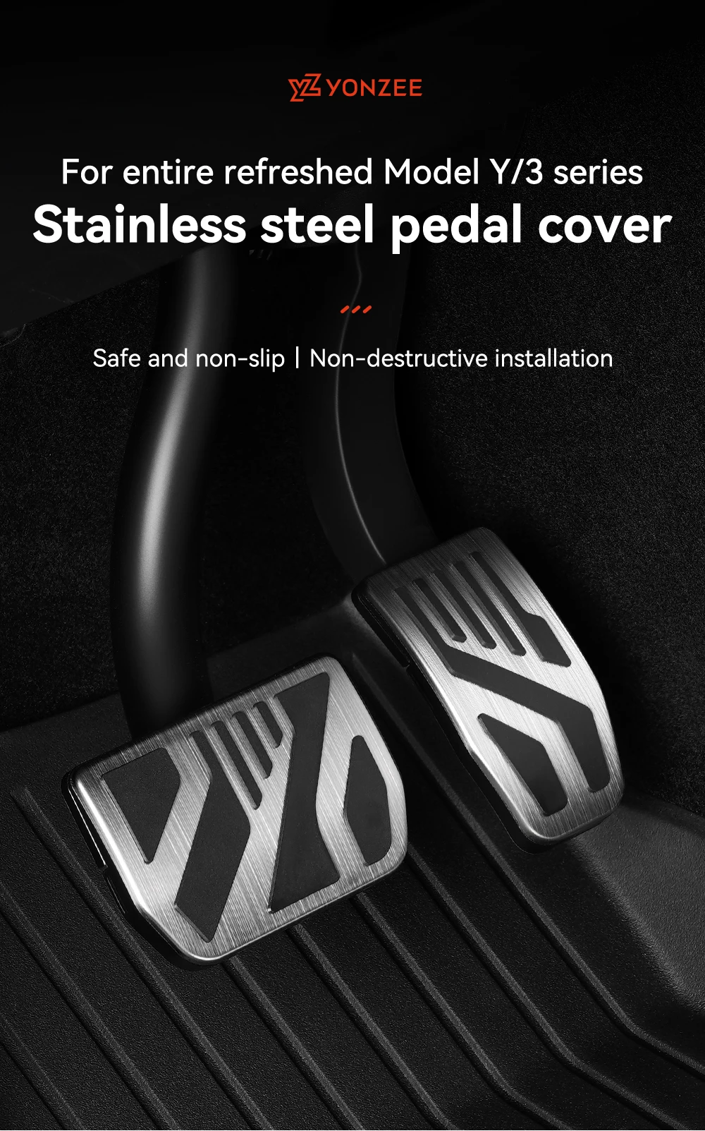 YZ Für Tesla Model 3/Y/YL Highland Juniper 2017-2026 Aluminiumlegierung Fußpedal Gaspedal Bremspedal Pedalabdeckung – Detail 1