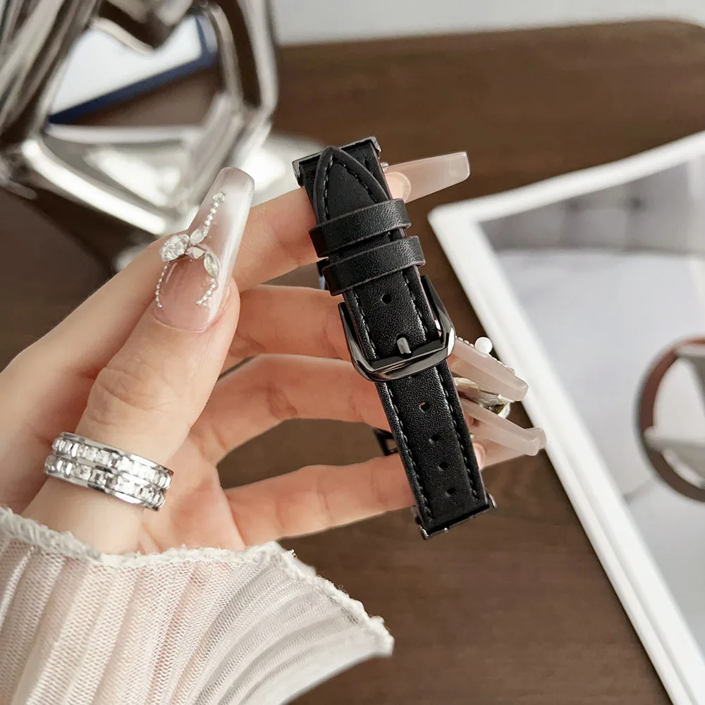 Mi Band 10 حزام معدني نحيف معصمه من الجلد لـ Xiaomi Smart Band 8 /9/ 10 سوار للنساء أشرطة ساعات متأنقة استبدال