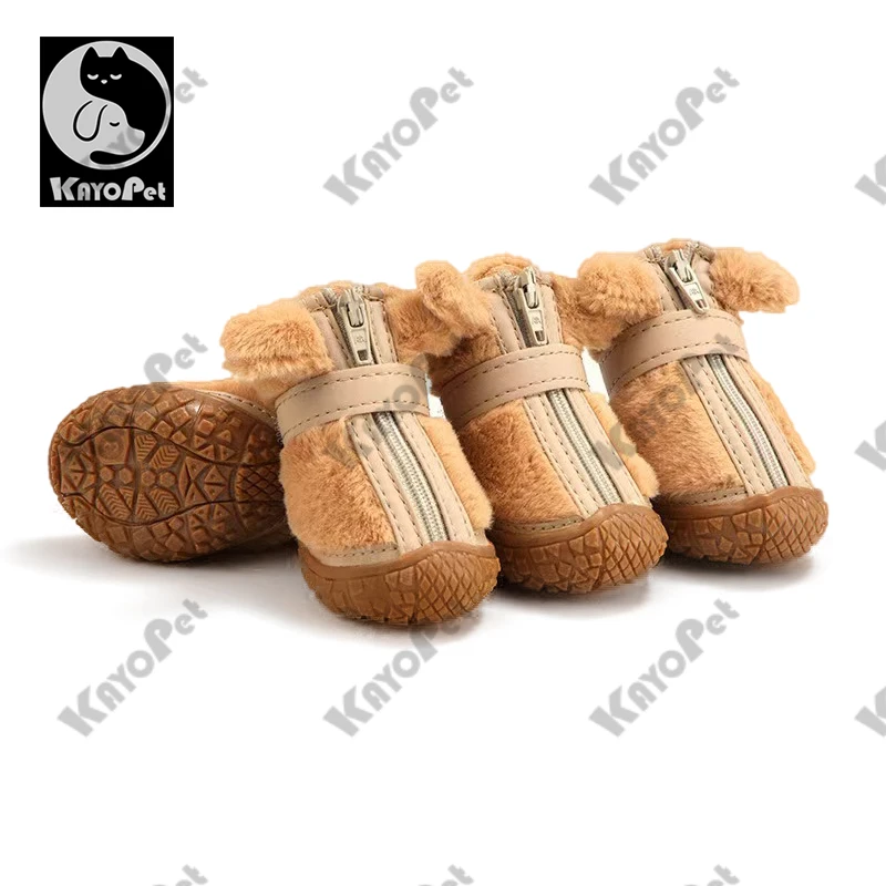 

New winter plush dog shoes designed for small breeds offer warmth durability and outdoor anti-slip protection perfect for Teddy
