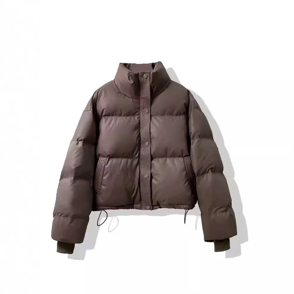 Nueva chaqueta de algodón de cuero PU para mujer, chaqueta de pan corta, holgada y gruesa, chaqueta pequeña acolchada de algodón