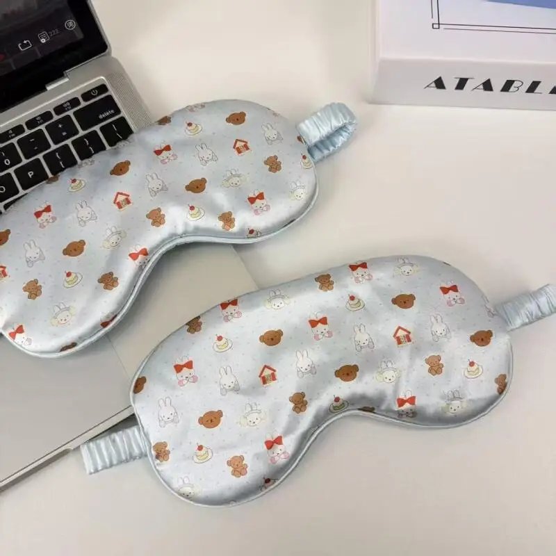 Masque pour les yeux en soie glacée Kawaii, motif lapin Miffy et Boris, créatif, pour étudiants, masque de sommeil anti-lumière, accessoire de beauté tendance