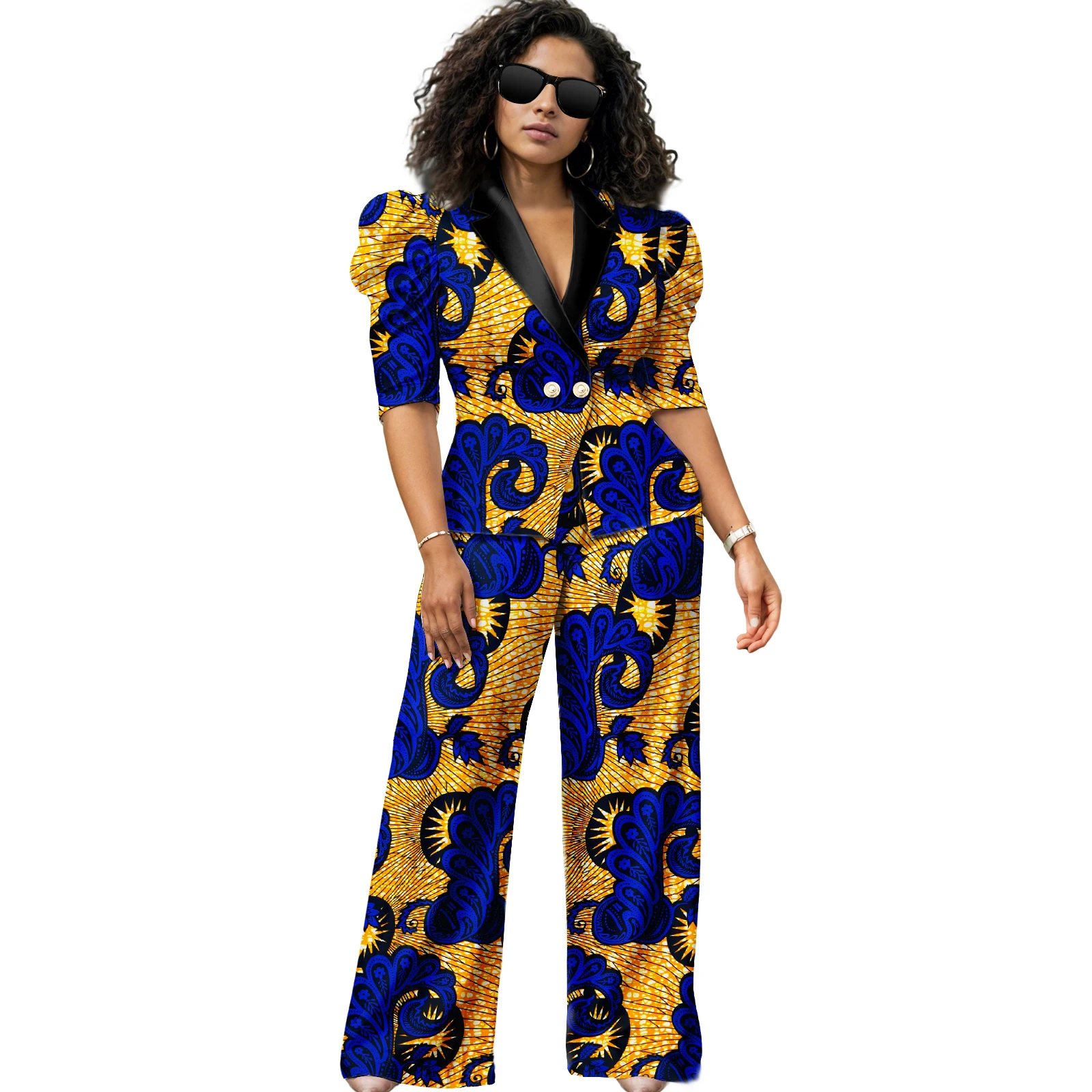 Dashiki الزي للنساء الملابس الأفريقية دعوى قصيرة الأكمام قطعتين مجموعة بلوزات وسراويل نيجيريا عارضة أنيقة لحفل الزفاف