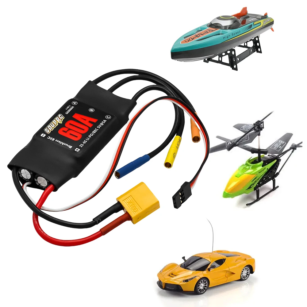 

60A Бесщеточный ESC 2-6S Электронный регулятор скорости с вилками BEC и XT60 5 В/7 А для радиоуправляемого вертолета-дрона