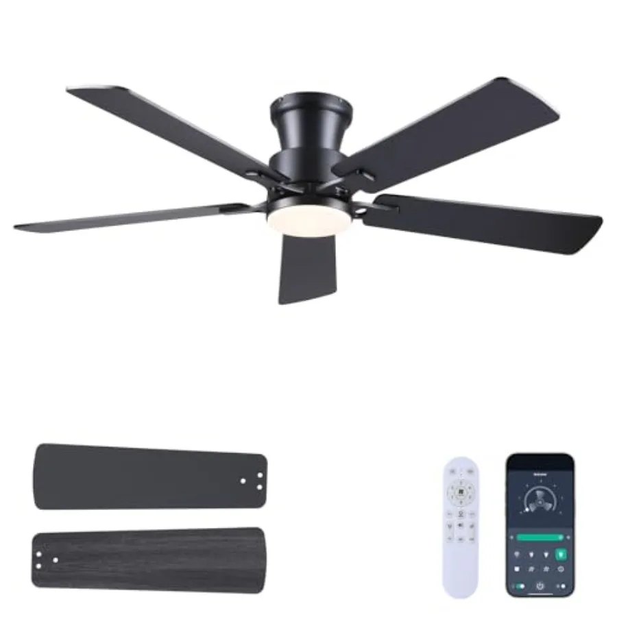 

Ceiling Fans with Lights - Flush Mount Low Profile Flush Mount Ceiling Fans, DC Reversible Motor, 3CCT Dimmable, Noiseless, 6 S