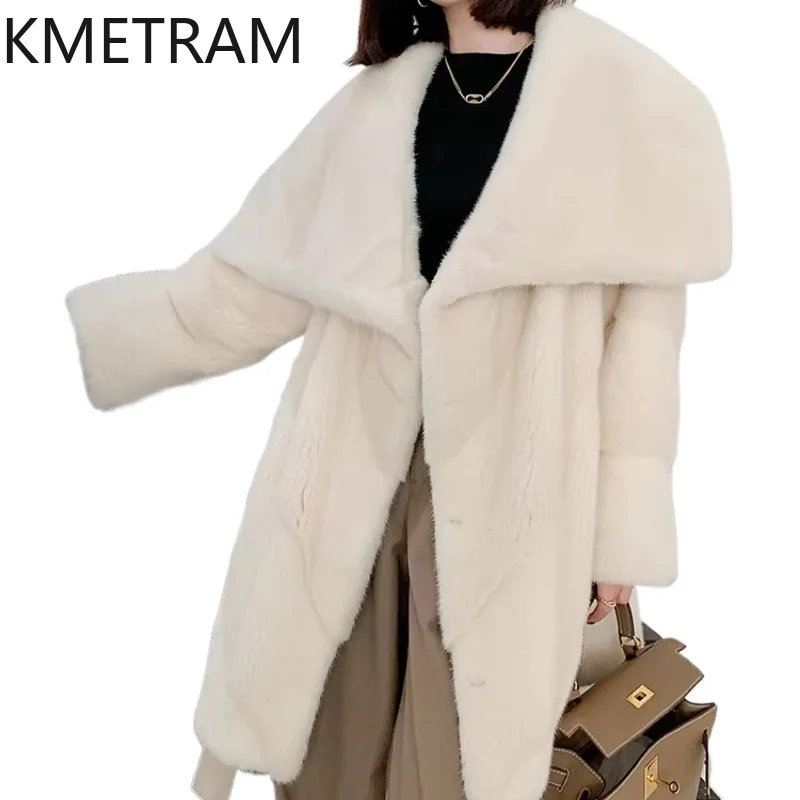 Real Danish Mink Fur Coat Women Luxury Mid Length Fur Jacket Winter Warm Outerwears High Quality Womans Clothing Fourrure 2024