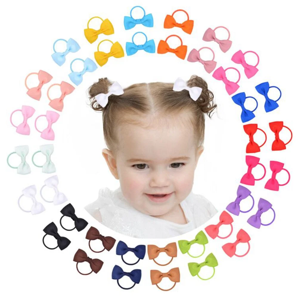 40pcs/lot Baby Girls Kids Hair Bows Ties Boutique Elastic Hair Rubber Ribbon Band Newborn Toddlers Infants Children Headwear