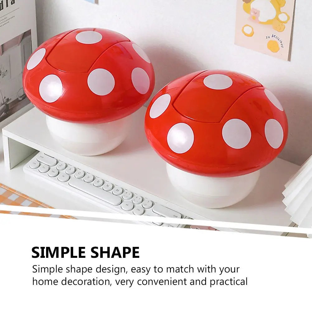 2Pcs Cute Mushroom Style Tabletop Garbage Can Sturdy ABS Desktop Trash Bin with Cover for Living Room Bedroom Study Simple