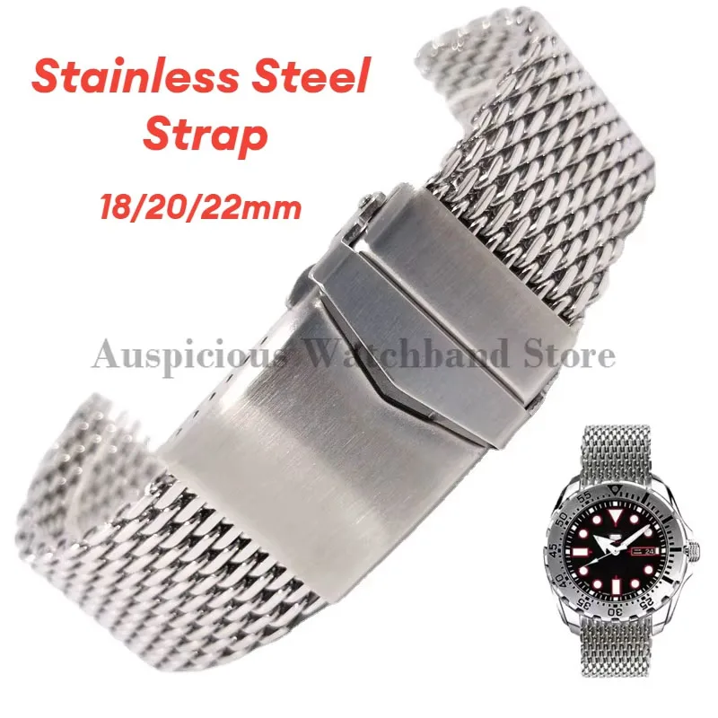 18/20/22mm Steel Dive Shark Strap Mesh for Milanese Watch Bracelet for Seiko 5 Weaving Double Snap Strap for Breitling Omega