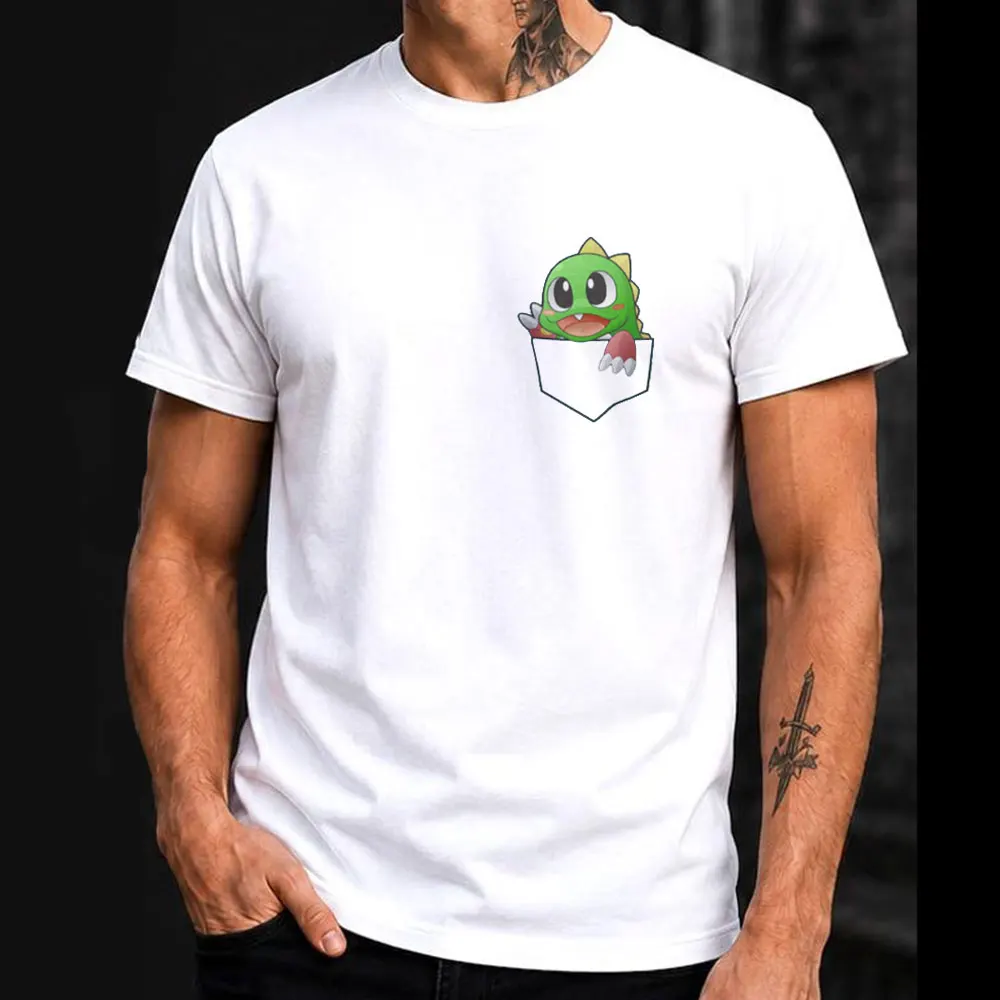 Retro Pixels Game Bubble Bobble Gift T-shirt for Arcade Gamer 0810 Cute Cartoon Dinosaurs  Graphic Clothes All Size Tops S-6XL