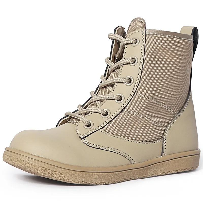 Botas tácticas para niños, zapatillas de deporte para niños, zapatos de escalada para senderismo al aire libre, botas de entrenamiento de lona de cuero ultraligeras de 27-40