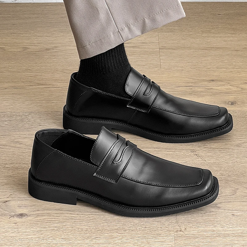 

Деловые черные мужские кожаные туфли высокого качества в минималистском стиле для офиса, отдыха, вечеринки, уличной моды, качественные лоферы без шнуровки