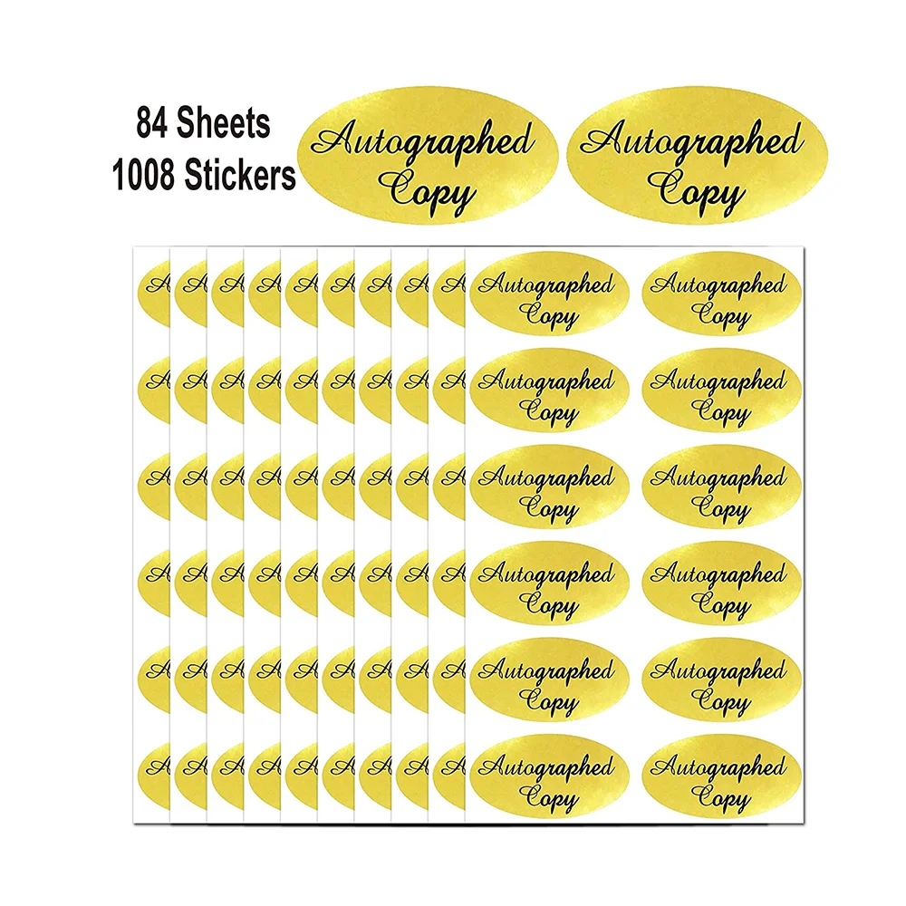 

1008 PCS 'Autographed Copy' Stickers - 1 x 2 Inch Oval Gold Foil Labels Gold Foil Autographed Sticker