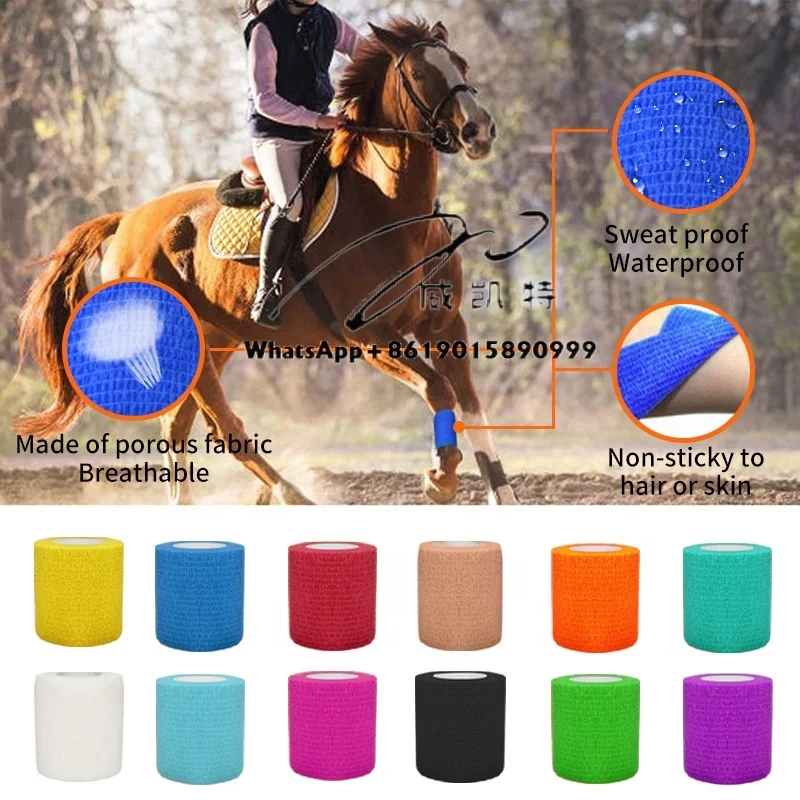 144Pcs Horse/Dog/Cat Health Care 10cm*4.5m Colored Self-Adhesive Non-Woven Cohesive Bandage Adhesive Elastic Bandage Tape