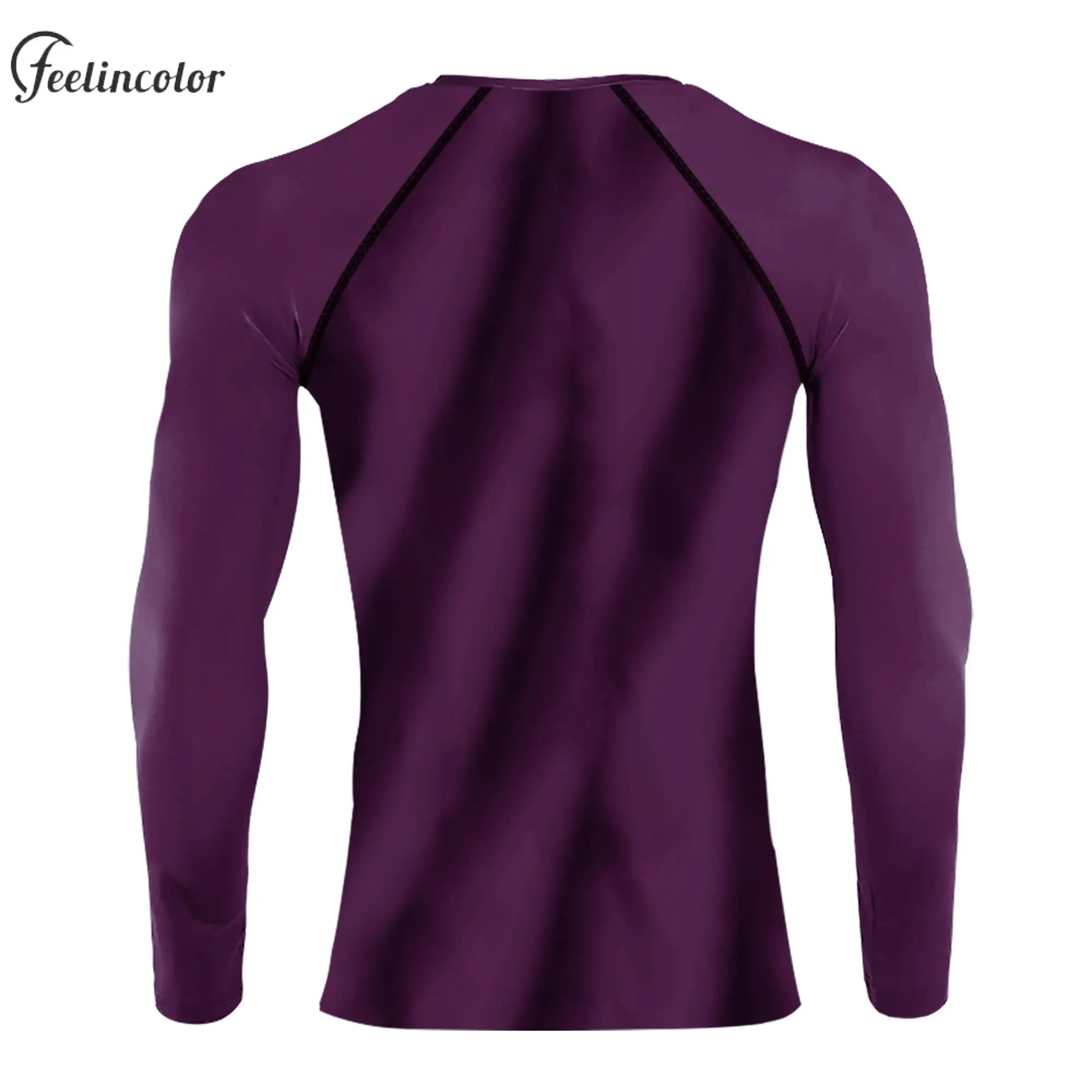 Crewneck Sport Shirts for Men Fake Two Pieces Long Sleeve Gym T-Shirt Male Fitness Compression Top 3D Printed Purple Streetwear