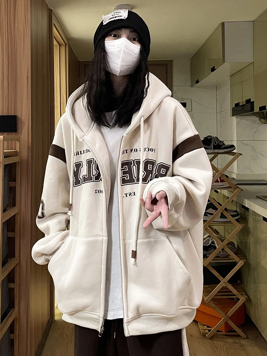 Retro Hong Kong Style Chic Women's Jacket Spring 2025 New Loose Hooded Baseball Coat Sport Open Cardigan Sweatshirt