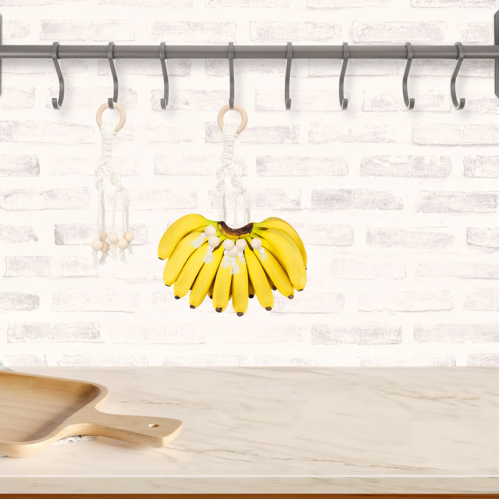 2pcs Banana Hanging Holder Cotton Rope Fruit Hanger Kitchen Storage Vegetable Macrame Basket Under Cabinet Banana Rack Ripens