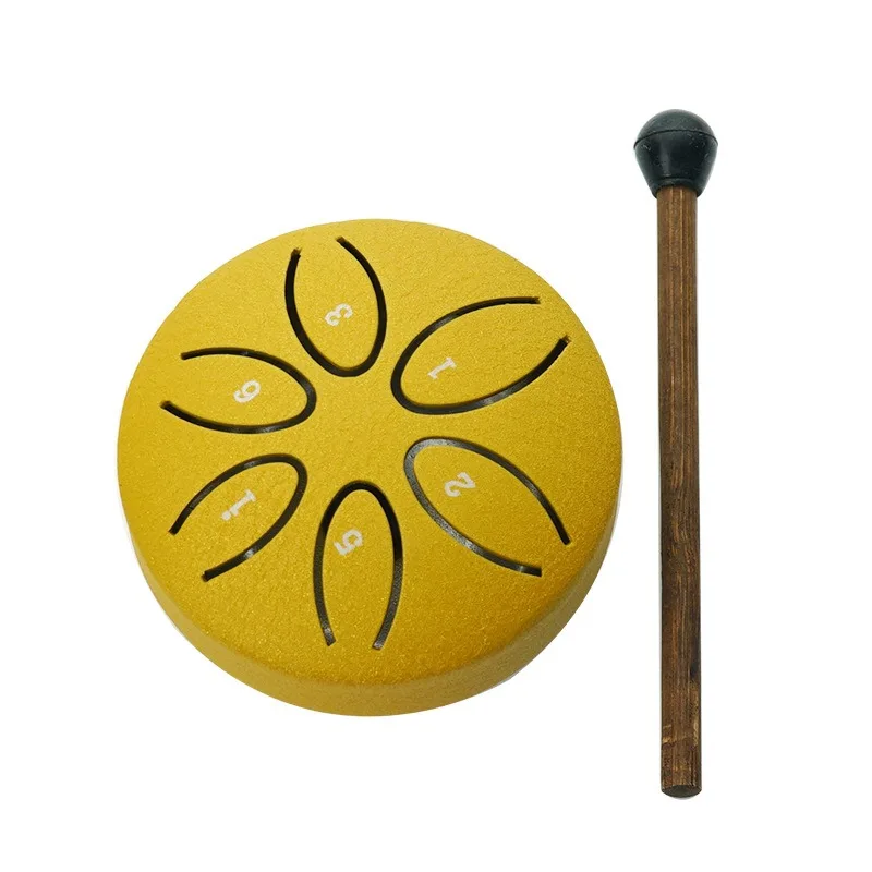 Mini-Stahl-Zungentrommel, 3 Zoll, 6 Töne, tragbare Ethereal Rain Handtrommel mit Schlägel, Meditations- und Yoga-Perkussionsinstrument – Detail 5