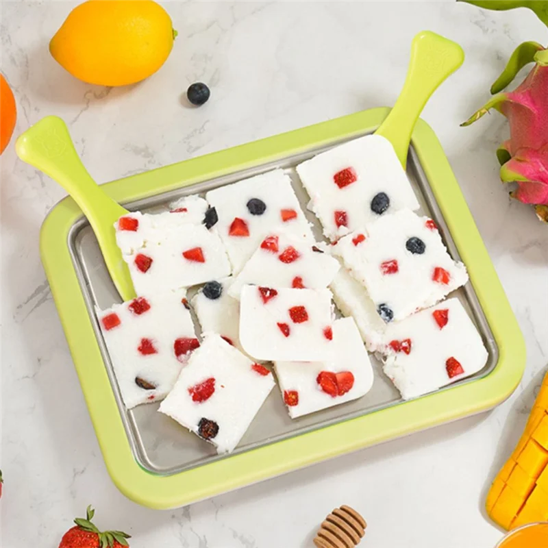 ماكينة صنع الزبادي بالتجميد من الفولاذ المقاوم للصدأ FZFZ، ماكينة زبادي الثلج الفورية مع ملاعقين، شربات فواكه الآيس كريم