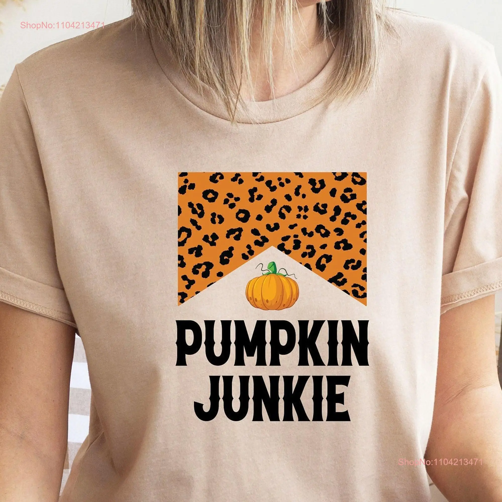 Pumpkin Junkie Leopard T Shirt Funny Thanksgiving Autumn Family Fall  long or short sleeves