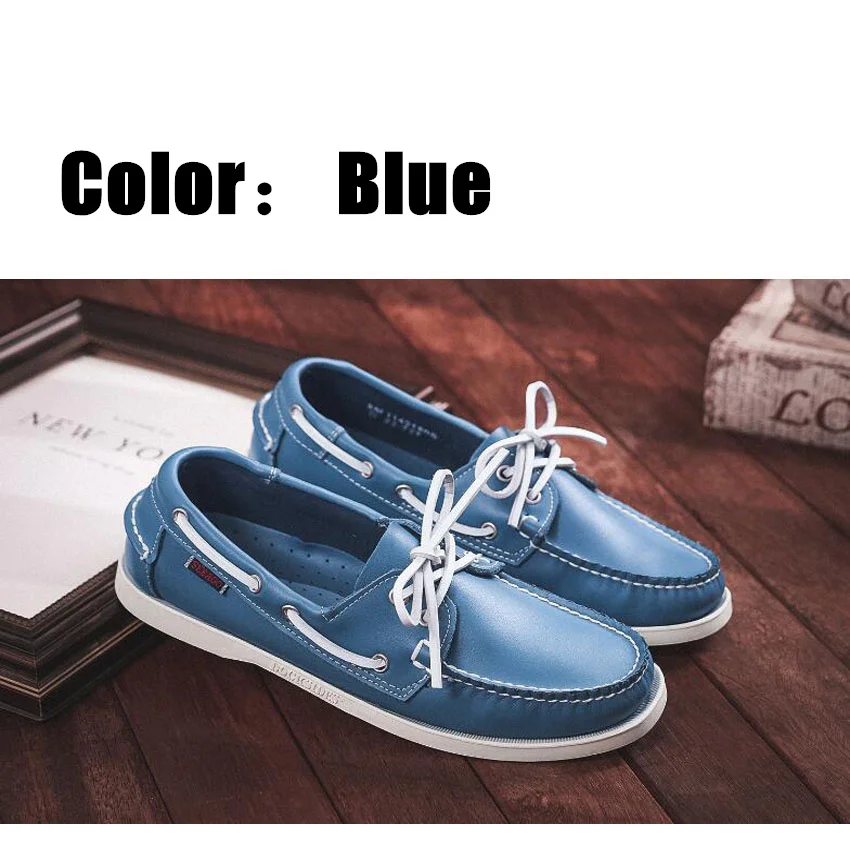 Men Genuine Leather Classic Homme Femme Boat Shoes,Plus Size Navy Blue Brown Black Flats Loafers Women Casual Board Shoes