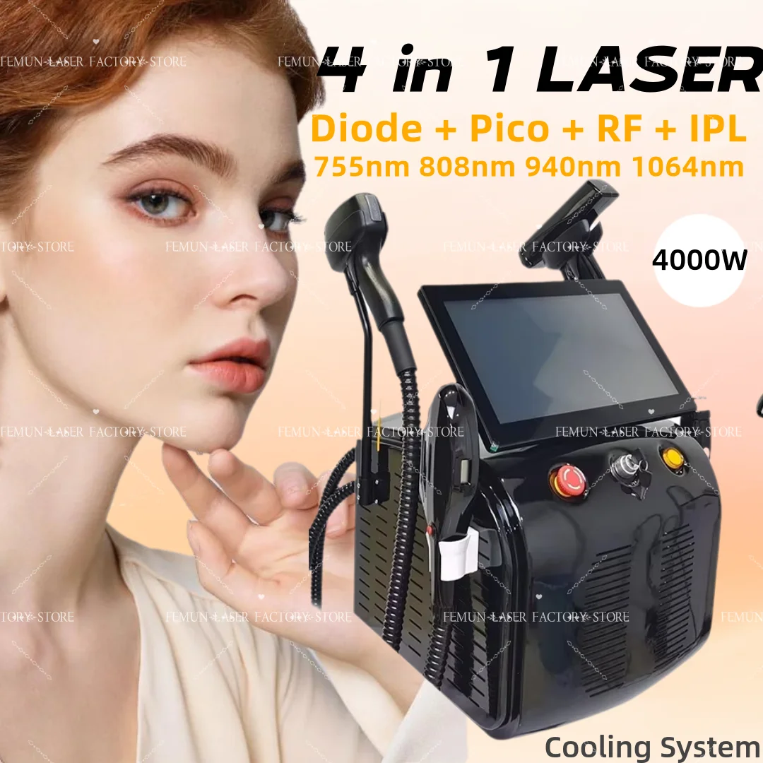 Depilazione laser professionale soprano 4in1 755/808/940/1064nm ND:YAG Titanium Ice Platinum RF indolore per uso domestico e in salone