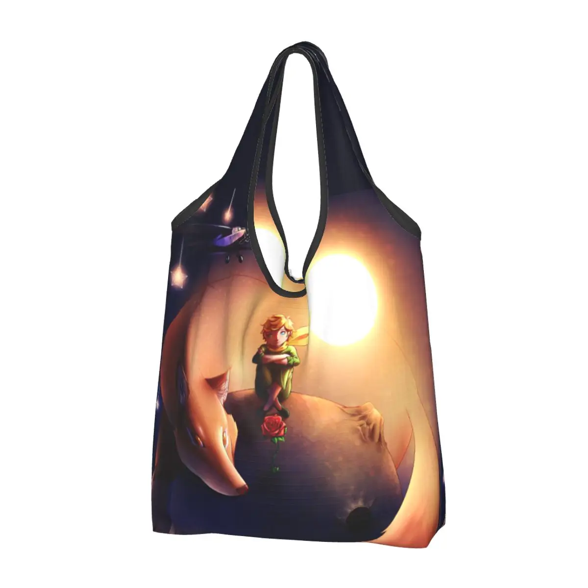 Large Reusable The Little Prince Fox Grocery Bags Recycle Foldable Galaxy Classic Fairy Tale Shopping Tote Bag With Pouch