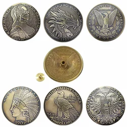 Retro Brass Craft Dragon Head Carving Decorative Concho Buttons Metal Castings Conchos Screw Back DIY Leather Goods Accessories