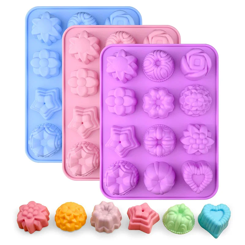 Chocolate Flower Soap Mold 12 Cavities Different Shapes Silicone Molds Fondant Rose Floral Mould for Baker lover Dessert Ice