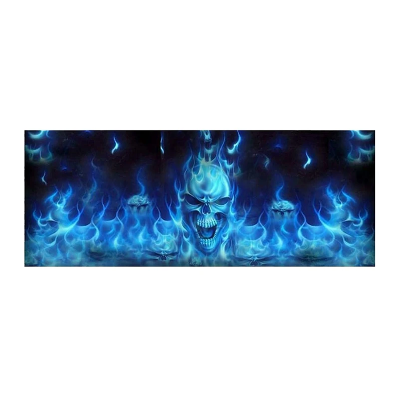 2X One Way Vision For Suv Pickup Blue Flaming Skull 3D Rear Windshield Decal Sticker Decor Rear Window Glass Poster