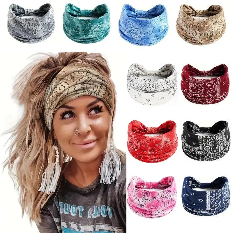 Bohemian Knotted Turban Headwrap Wide Stretch Headband Soft Yoga Hair Band For Women Girls Daily Wear