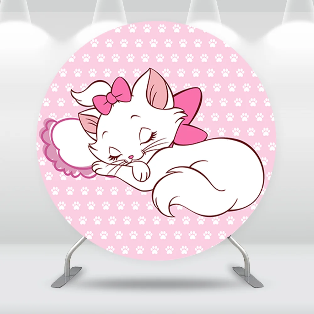 ديزني أرستوكاتس ماري القط حفلة عيد ميلاد غطاء قوس خلفية جدار الديكورات الوردي القوس موضوع استحمام الطفل خلفية راية 2-الوجهين