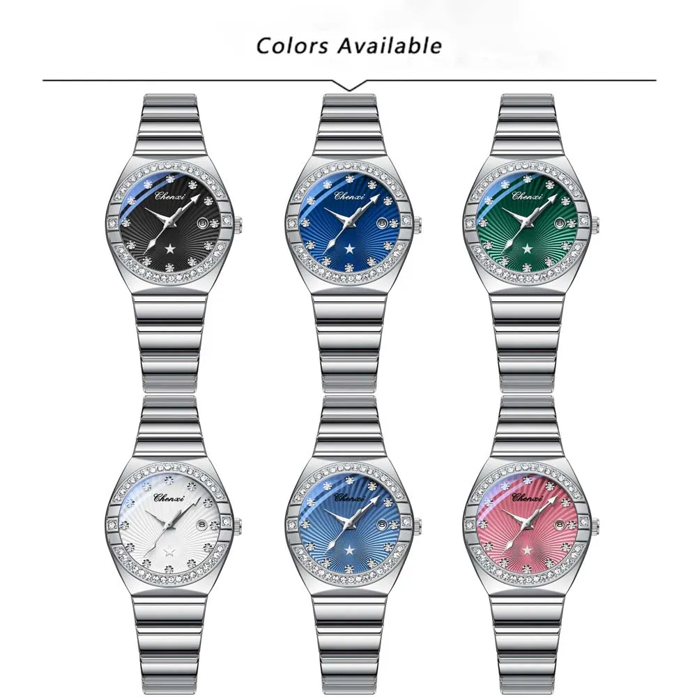 Nuovo orologio da donna Orologio da polso rotondo al quarzo tempestato di diamanti Data Orologio luminoso impermeabile in acciaio inossidabile Orologio da donna Relojes Para