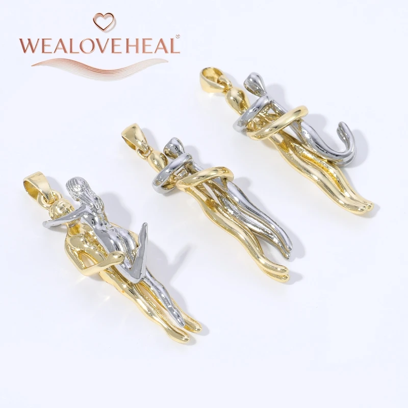 anhänger schmuck，anhänger schmuckherstellung，2er-Set 18K vergoldeter Messing-Anhänger, zweifarbiger Umarmungs-Liebhaber-Charm für DIY-Halsketten-Schmuckzubehör, Geschenk – Detail 17