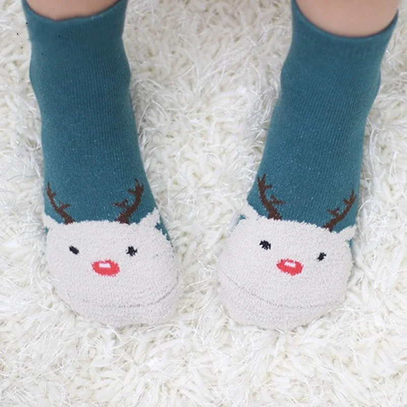 Kids Socks Coral Fleece Cotton Toddler Infant Baby Boys Girls Christmas Gift Xmas Winter Autumn Non-slip Socks for Kids 0-4T