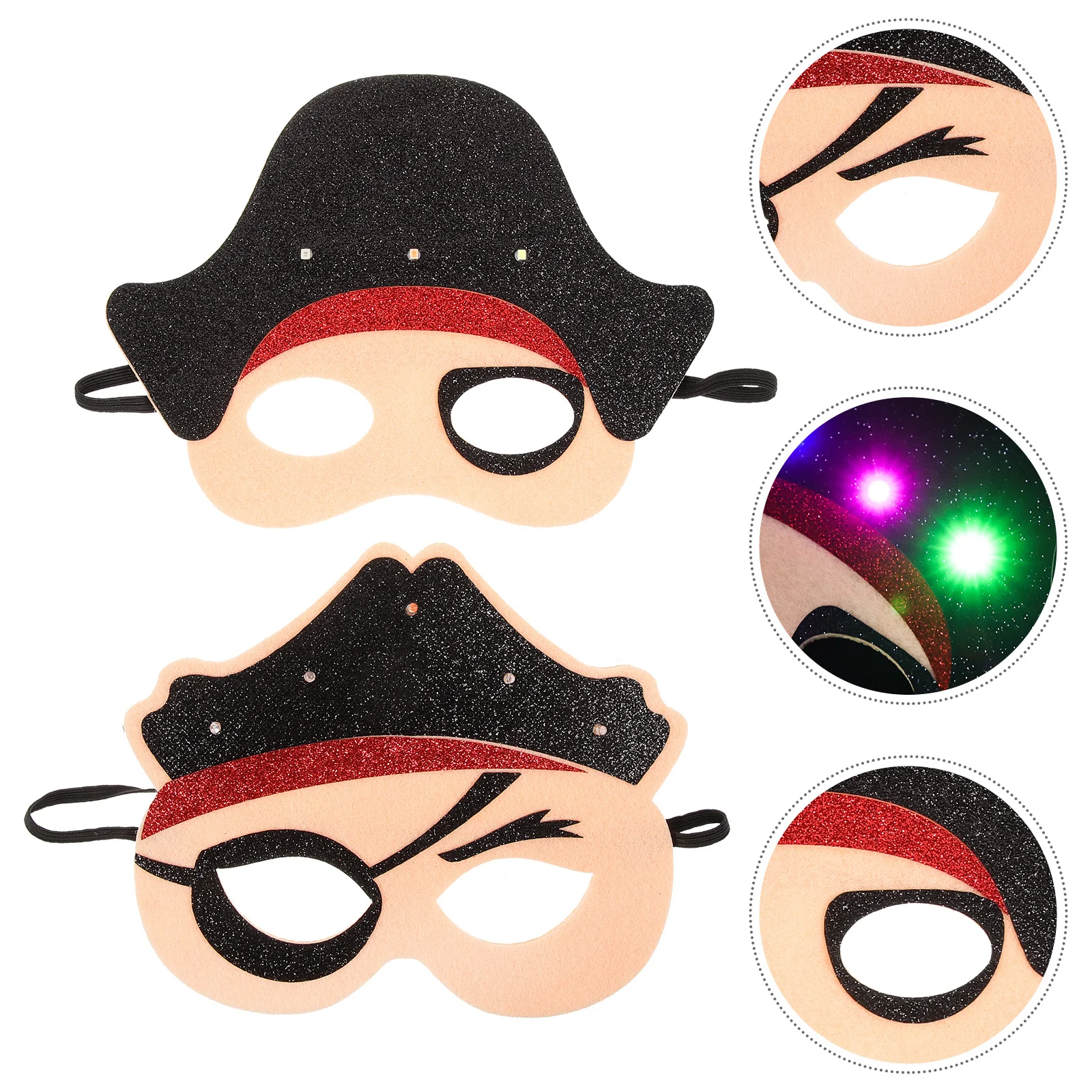 

2Pcs Pirate Light Up Mask Half Face Felt Masquerade Mask Birthday Party Supplies Cosplay Props Photo Booth Props