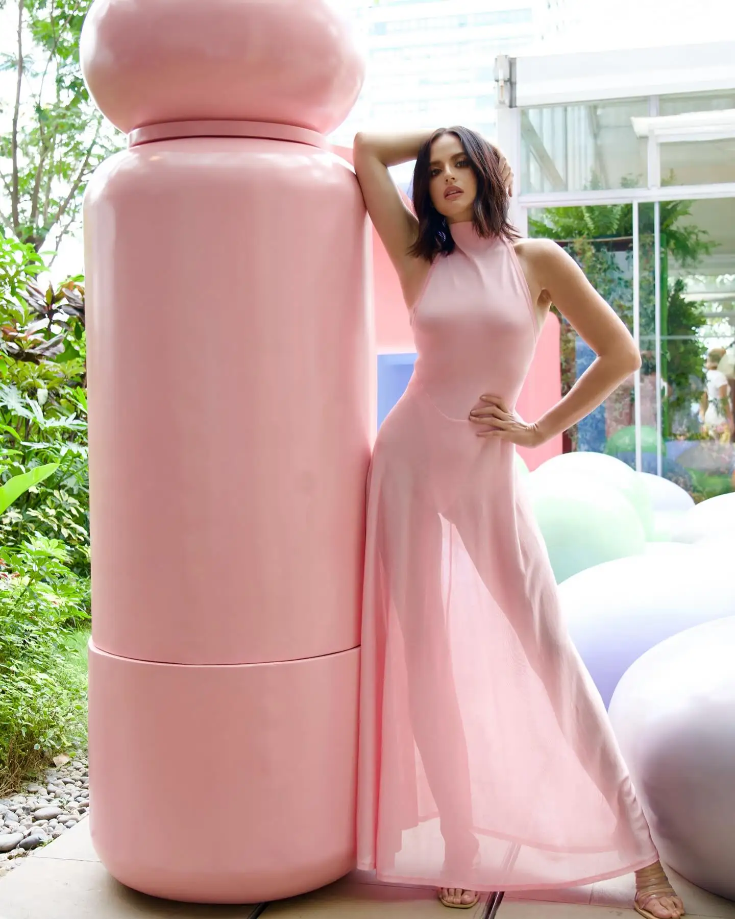 Pink Color Women Celebrity High Street Backless Satin Long Dress Fashion Birthday Party Celebrate Evening Dress Vestido