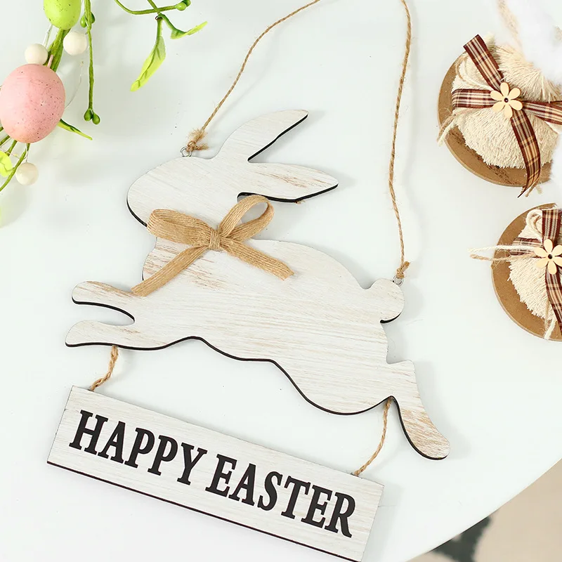 

1pcs Wooden Easter Door Hanging Oranments Happy Easter Rabbit Welcome Sign Pendants Easter Party Home Wall Door Decorations