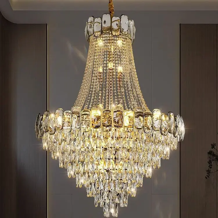 Duplex floor living room lamp Zhongshan lighting wholesale light luxury K9 crystal lamp high-end luxury villa hall lamp ...