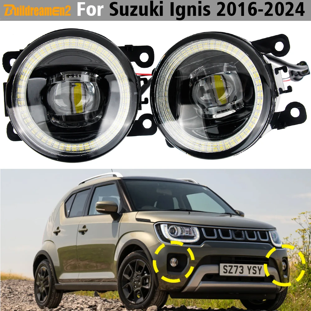 2 X 30W LED Fog Light DRL Car Angel Eye Fog Driving Lamp H11 For Suzuki Ignis 2016 2017 2018 2019 2020 2021 2022 2023 2024