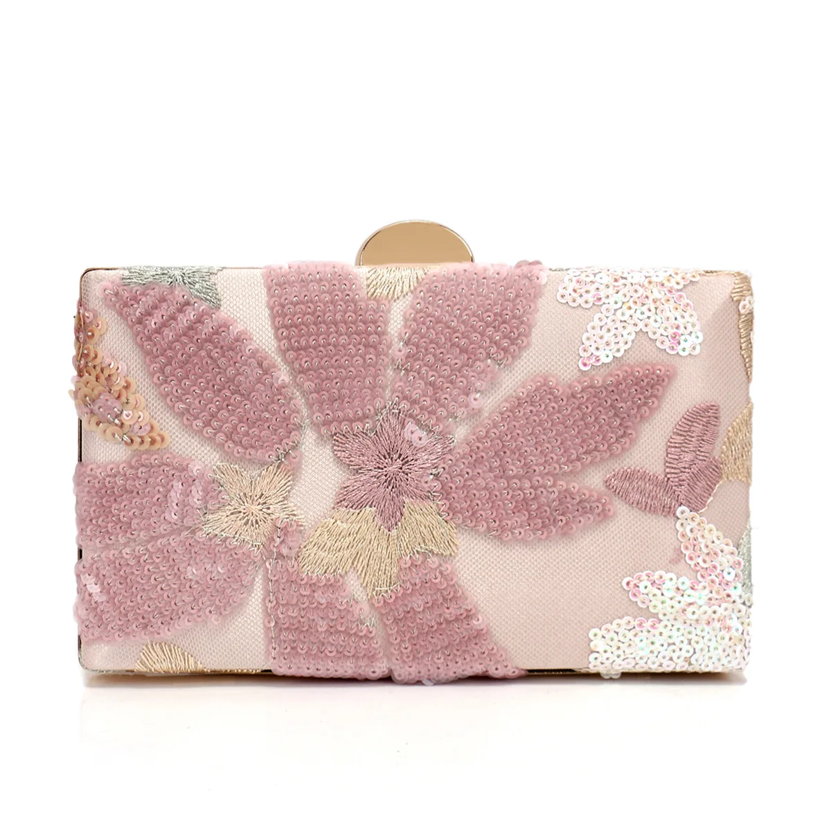 Pink Flower Dinner Bag Ladies Fashion Versatile Clutch Bag Sequins Light Luxury Dress Wedding Small Square Bag [Random Pattern]