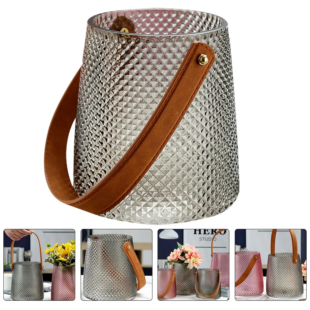 

1Pcs Glass Flower Vase Hand-Held Creative Decorative Container Grey Elegant Retro Style Home Office Wedding Decoration
